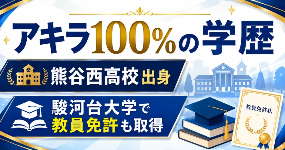 アキラ100%の学歴｜熊谷西高校出身で駿河台大学で教員免許も取得