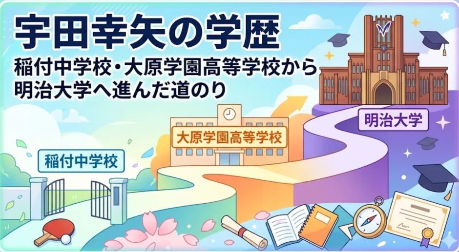宇田幸矢の学歴｜稲付中学校・大原学園高等学校から明治大学へ進んだ道のり