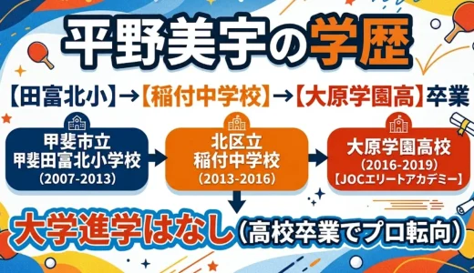 平野美宇の学歴｜田富北小・稲付中学校・大原学園卒業で大学進学はなし