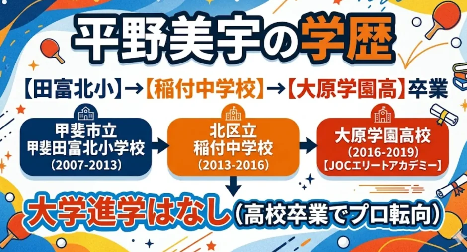 平野美宇の学歴｜田富北小・稲付中学校・大原学園卒業で大学進学はなし