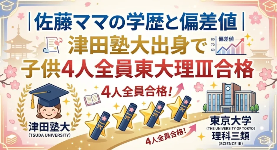 佐藤ママの学歴と偏差値｜津田塾大出身で子供4人全員東大理Ⅲ合格