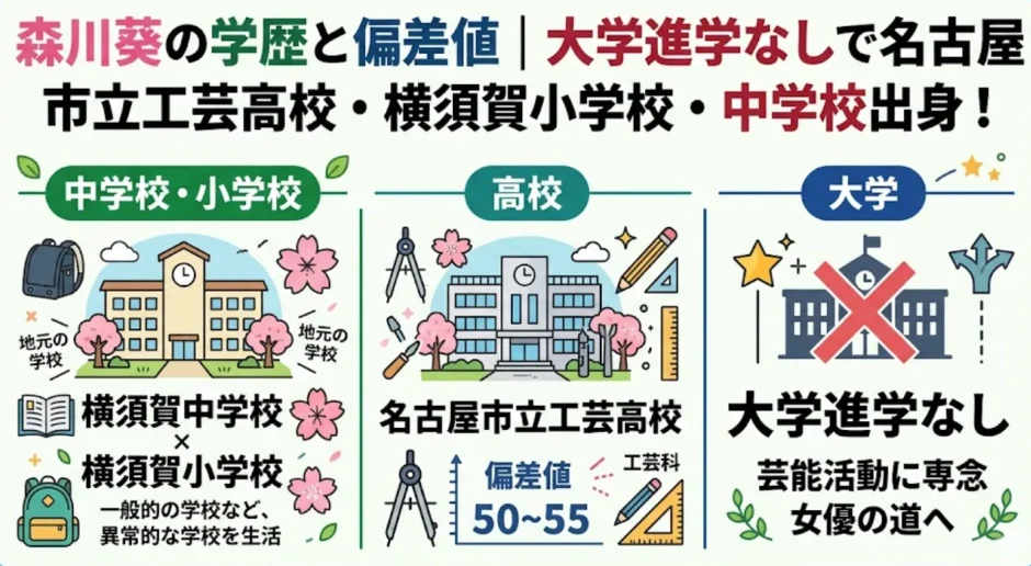 森川葵の学歴と偏差値｜大学進学なしで名古屋市立工芸高校・横須賀小学校・中学校出身！