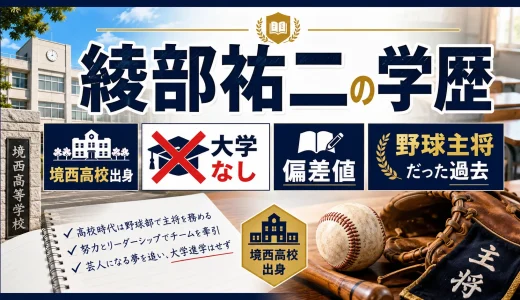 綾部祐二の学歴｜境西高校出身で大学なしの偏差値と野球主将だった過去